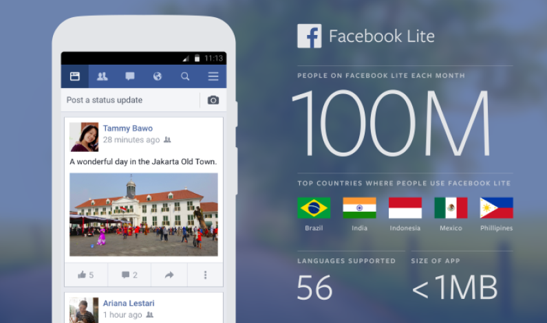 Facebook Lite, now Facebook’s fastest-growing app, reaches 100M monthly users Facebook Lite, now Facebook’s fastest-growing app, reaches 100M monthly users